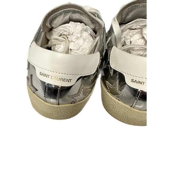 SAINT LAURENT~ Court Classic Star Low-Top Sneakers, Silver - Picture 4 of 5